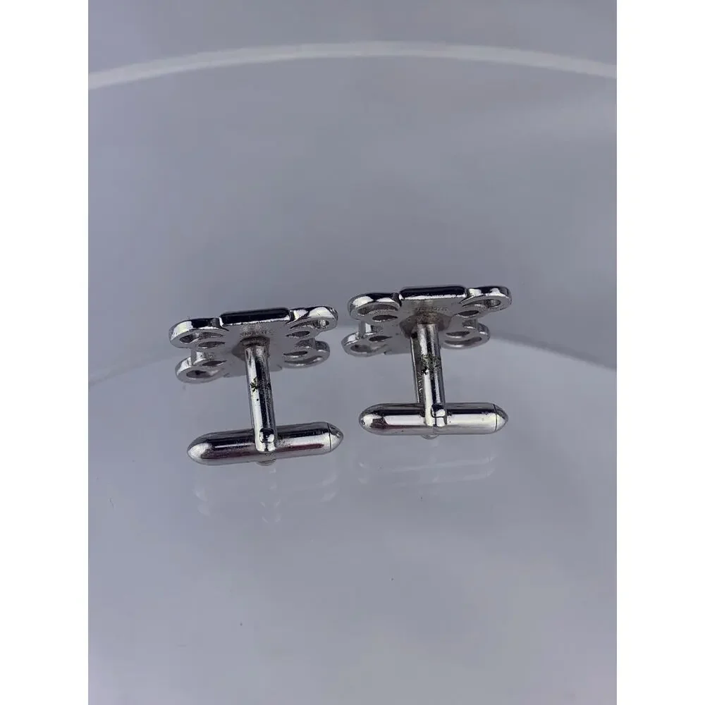 Swoops Scrolls Silver Tone Cufflinks Modern Waves Loops Curls Swank Vintage